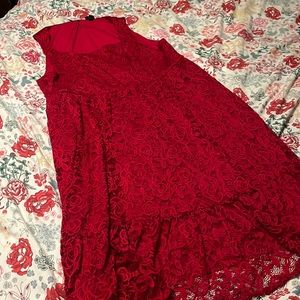 Torrid brand midi size 24 red dress with floral lace overlay